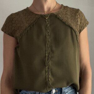 SHEIN | Deep Green Blouse – Crocheted Sleeves & Keyhole Back, Dress Up or Down
